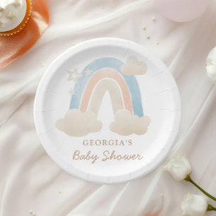 Plato De Papel Cuidada acuarela Boho Rainbow Baby Shower