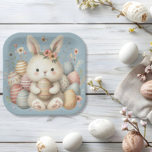Plato De Papel Cuidada acuarela Bunny Easter