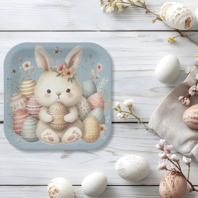 Plato De Papel Cuidada acuarela Bunny Easter (Cute watercolor Bunny Easter Paper Plate)