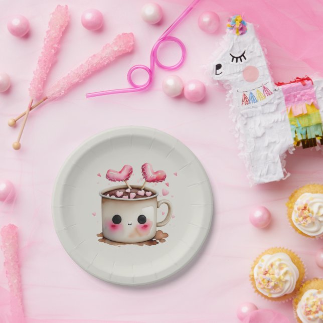 Plato De Papel Cuidada acuarela chocolate caliente Mug (Fiesta)