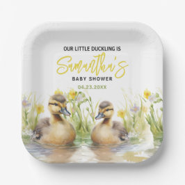 Plato De Papel Cuidada acuarela Duck Baby Boy Shower