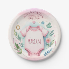 Plato De Papel Cuidada acuarela Floral Mashallah Niña islámica