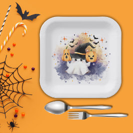 Plato De Papel Cuidada acuarela Ghost Pumpkin Baby Shower