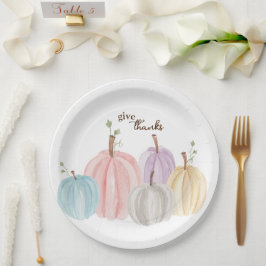 Plato De Papel Cuidada acuarela Las Calabazas Pastel dan gracias