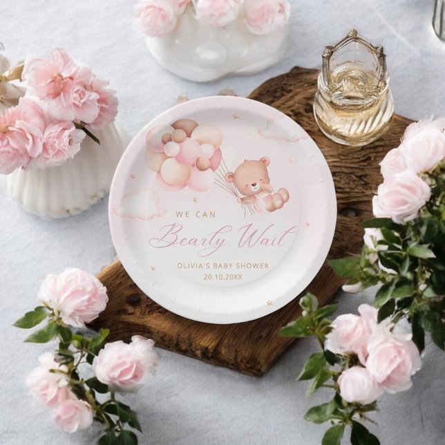Plato De Papel Cuidada acuarela rosa Teddy Bear Chica Baby Shower (Subido por el creador)
