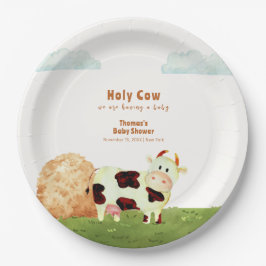 Plato De Papel Cuidada acuarela rústica Holy Cow Farm Baby Shower