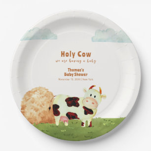Plato De Papel Cuidada acuarela rústica Holy Cow Farm Baby Shower