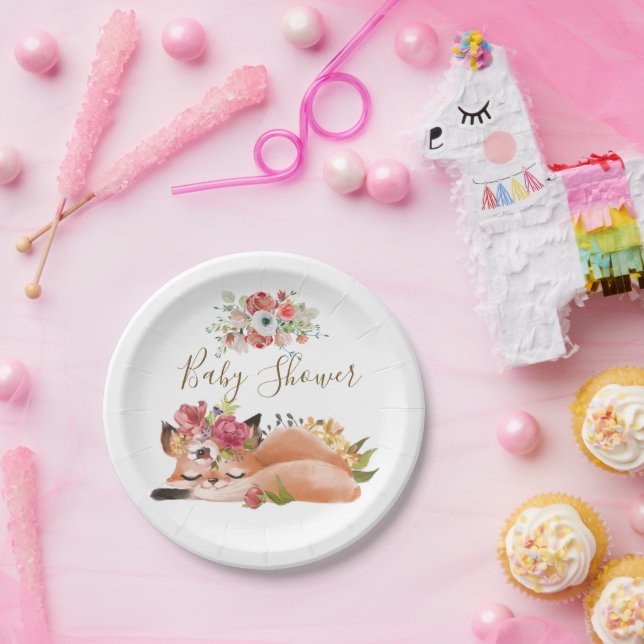 Plato De Papel Cuidada acuarela zorro bebé chapas de papel de duc (Fiesta)