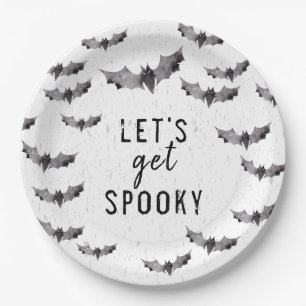 Plato De Papel Cuidada Bat de color blanco y negro Spooky Hallowe