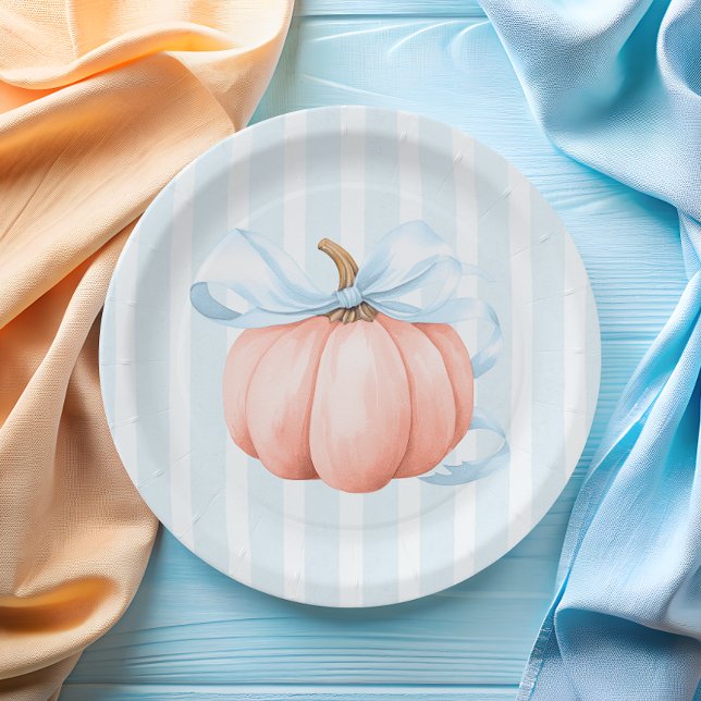 Plato De Papel Cuidada calabaza azul Bow Baby Shower (Subido por el creador)