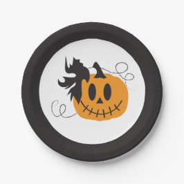Plato De Papel Cuidada Calabaza Jack O Lantern Naranja Negro