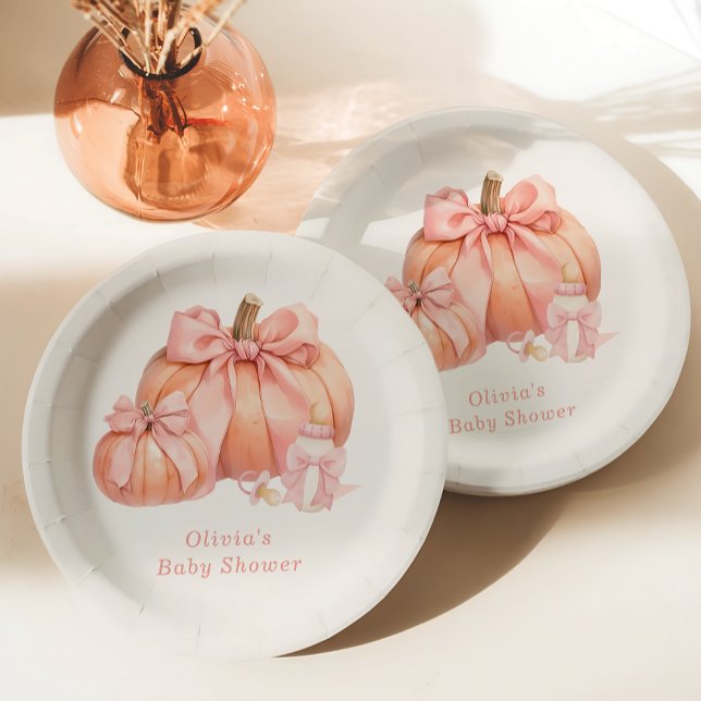 Plato De Papel Cuidada calabaza rosada Baby Shower (Subido por el creador)