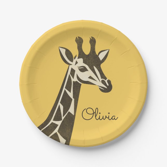 Plato De Papel Cuidada decoración de la cabeza de la jirafa (Anverso)