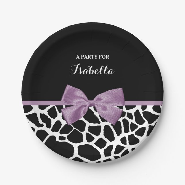 Plato De Papel Cuidada Giraffe Imprimir Lavanda Morado Bow Con No (Anverso)