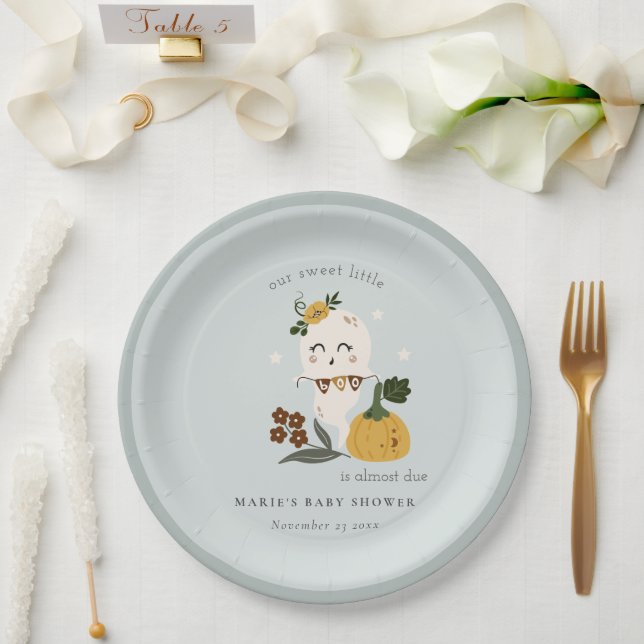 Plato De Papel Cuidada Halloween Blue Ghost Little Boo Baby Showe (Boda)