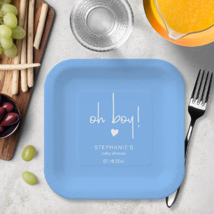 Plato De Papel Cuidada Mid Blue Baby Boy Shower
