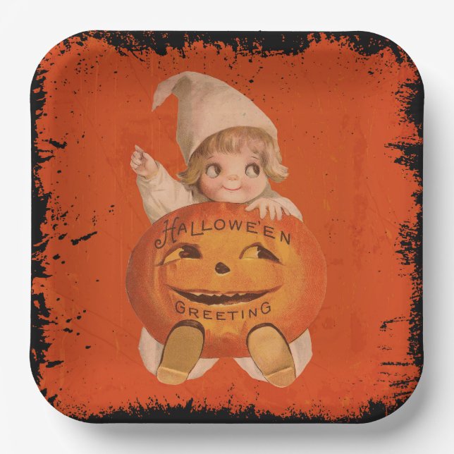 Plato De Papel Cuidada placa de fiesta de Halloween, Halloween vi (Anverso)