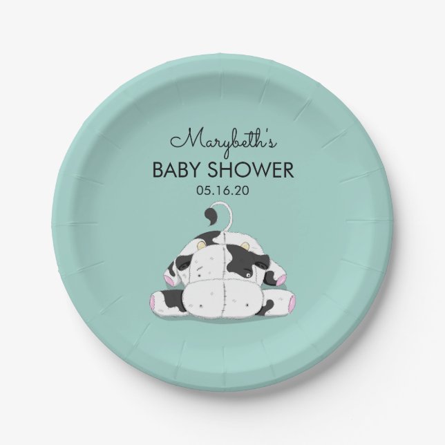 Plato De Papel Cuidada placa de papel Baby Shower para vaca (Anverso)