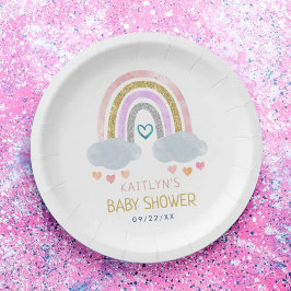 Plato De Papel Cuidada placa de papel de Baby Shower con arcoiris
