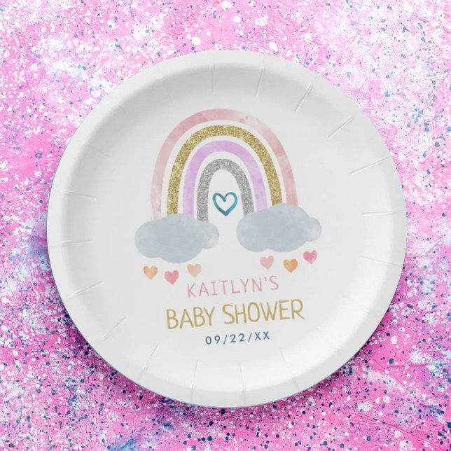 Plato De Papel Cuidada placa de papel de Baby Shower con arcoiris (Subido por el creador)