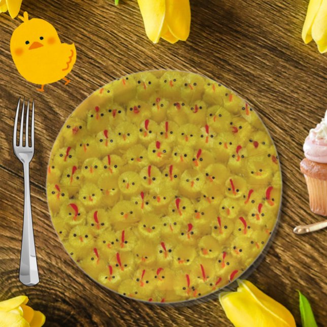 Plato De Papel Cuidada placa de papel para chicles amarillos de P (Fun yellow chick pattern paper plates, great for Easter or spring entertaining!)