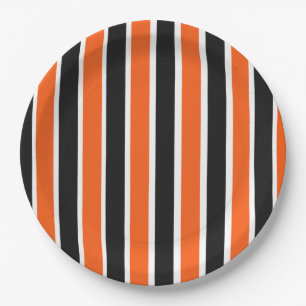 Plato De Papel Cuidadas franjas de Halloween en Naranja y negro
