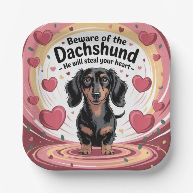 Plato De Papel Cuidado Con El Dachshund (Anverso)