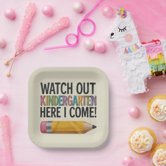 Plato De Papel Cuidado con el jardín de infantes aquí regreso a l (Fiesta)