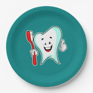Plato De Papel Cuidado dental Feliz diente con cepillo de dientes