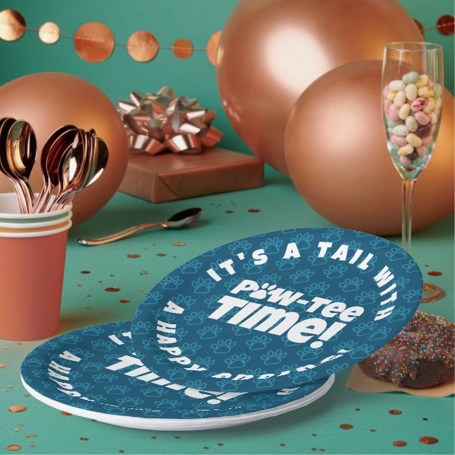 Plato De Papel Cuidados Blue Pawprints Mascota Adopción Paw-tee!  (Multi)