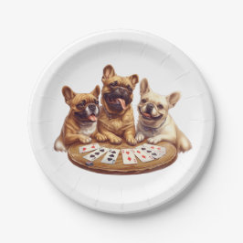 Plato De Papel Cuidados Bulldoges franceses jugando cartas