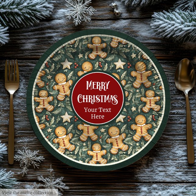 Plato De Papel Cuidados Navidades pan de jengibre hombre planchas (Cute Christmas gingerbread man deep green plates)