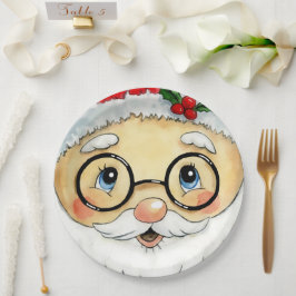 Plato De Papel Cuidados Navidades vacaciones acuarela Santa Face