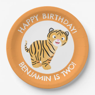 Plato De Papel Cuidadosa cachorro de tigre feliz cumpleaños perso