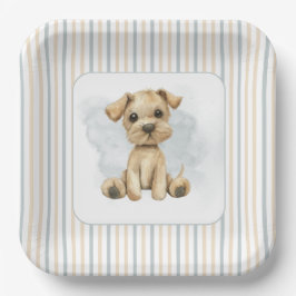 Plato De Papel Cuidadoso Oh Boy Puppy Blue Baby Shower