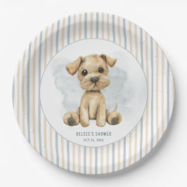 Plato De Papel Cuidadoso Oh Boy Puppy Blue Baby Shower