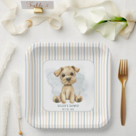 Plato De Papel Cuidadoso Oh Boy Puppy Blue Baby Shower
