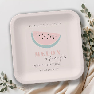 Plato De Papel Cuídate Nuestro Pequeño Melón Pastel Rosa Cualquie
