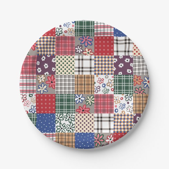 Plato De Papel Cuilt Multicolored Gingham (Anverso)