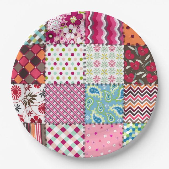 Plato De Papel Cuilt Multicolored Gingham (Anverso)