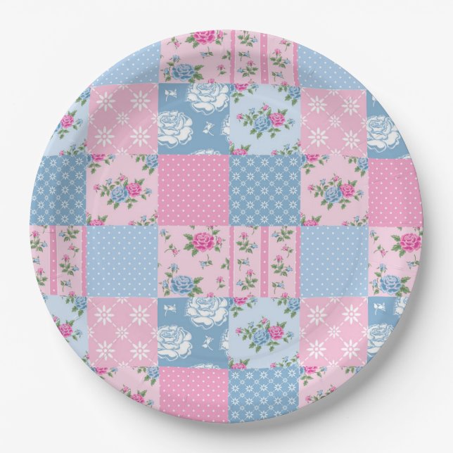 Plato De Papel Cuilt Multicolored Gingham (Anverso)