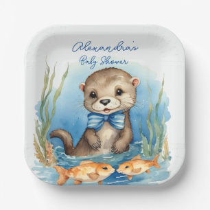 Plato De Papel Cum Baby Otter Boy Baby Shower