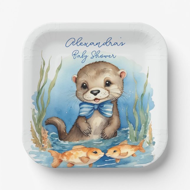 Plato De Papel Cum Baby Otter Boy Baby Shower (Anverso)