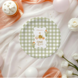 Plato De Papel Cumpleaños 1º de Silly Goose en Gingham Verde
