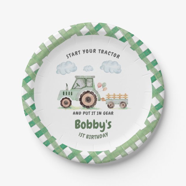 Plato De Papel Cumpleaños 1º de Start Your Tractor (Anverso)