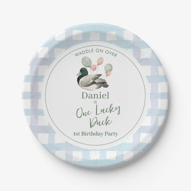 Plato De Papel Cumpleaños 1º Mallard Lucky Duck  (Anverso)