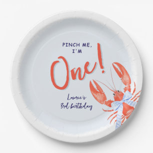 Plato De Papel Cumpleaños 1º 'Pinch Me' Langosta Costera Acuarela
