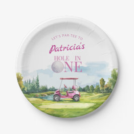 Plato De Papel Cumpleaños 1º Pink Golf Hole In One 