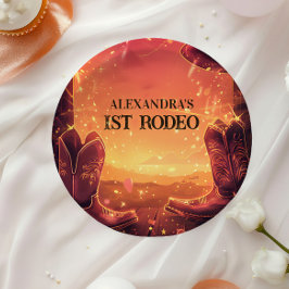 Plato De Papel Cumpleaños 1º Rodeo Vaquero Rústico