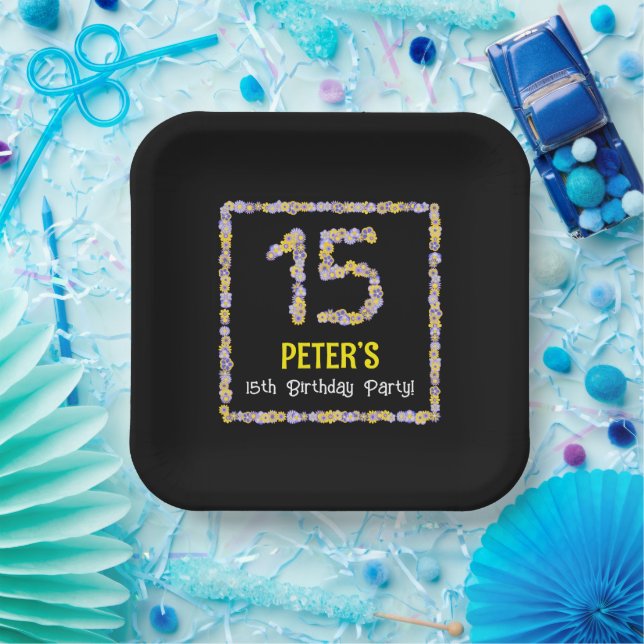 Plato De Papel Cumpleaños 15: Flores Florales Número, Nombre Pers (Fiesta)